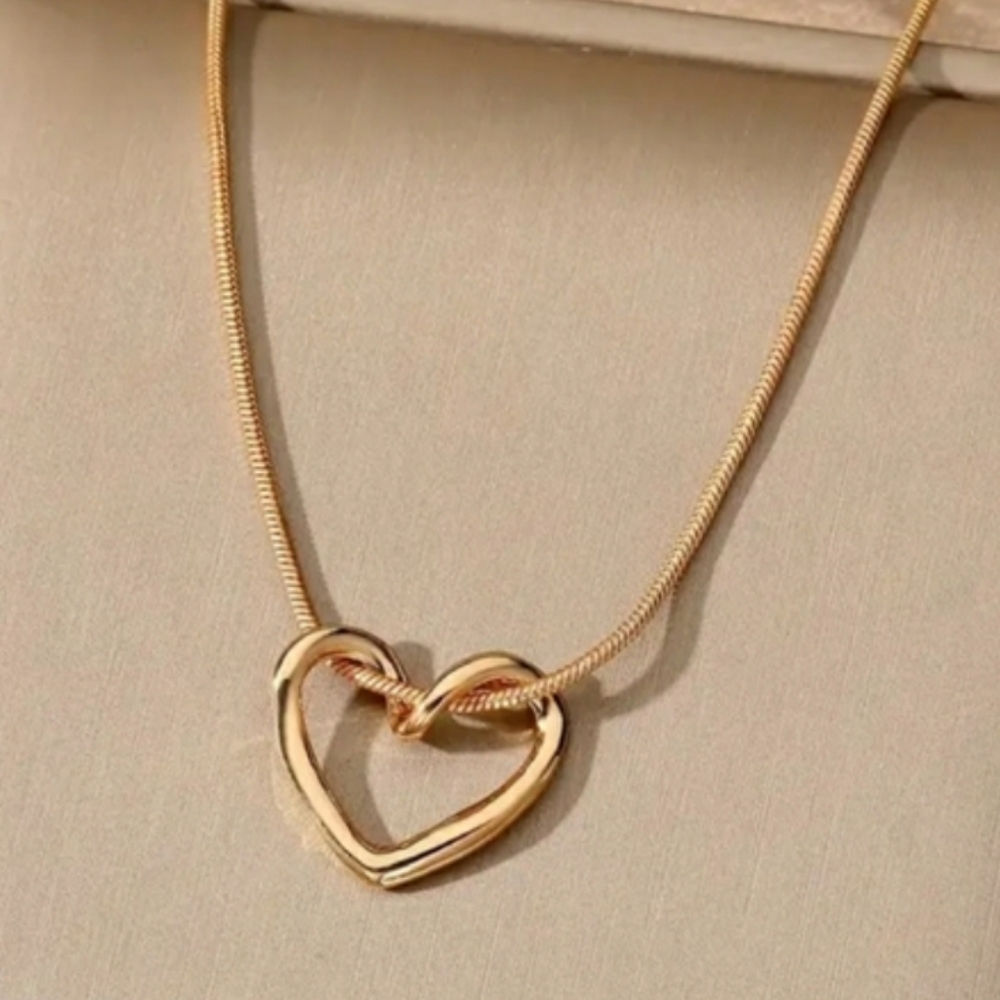 Gold Hollow Heart Pendant Necklace